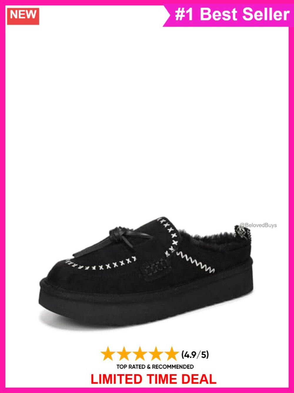 Faux Suede Faux Fur Lined Platform Mule Clog Slip-On Shoes